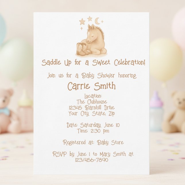 Convites Botas de Cowboy Rusticas de Bebê e Potro (Rustic baby cowboy boots and foal baby shower invitation)
