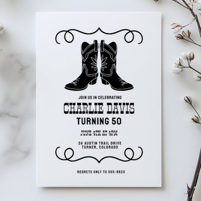 Convites Botas de Cowboy Simples Modernas para Festa de Ani (Criador carregado)