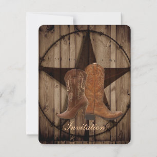 Convites Botas de Cowboy Texas Star Casamento Country Ocide