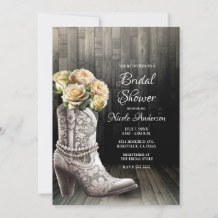Convites Botas de Cowgirl com Renda e Flores Brancas Casame