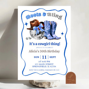Convites Botas de Cowgirl Espaciais Azul Marinho e Aniversá