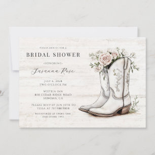 Convites Botas de Cowgirl Florais para Chá de Noiva Rústico