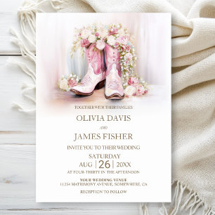 Convites Botas de Cowgirl Florais Rosa Casamento