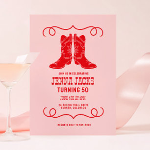 Convites Botas de Cowgirl Rosa Vermelho para Festa de Anive