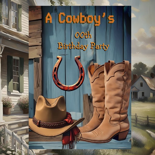 Convites Botas de festa de aniversário de Cowboy Chapéu Fer (Criador carregado)