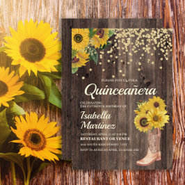 Convites Botas de Girassol Rústico com Brilho Quinceañera 1