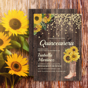 Convites Botas de Girassol Rústico com Brilho Quinceañera 1