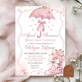Convites Botas de Guarda-chuva com Laço Rosa Chuva de Abril