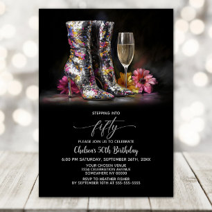 Convites Botas de Lantejoulas Prateadas Festa de Aniversári