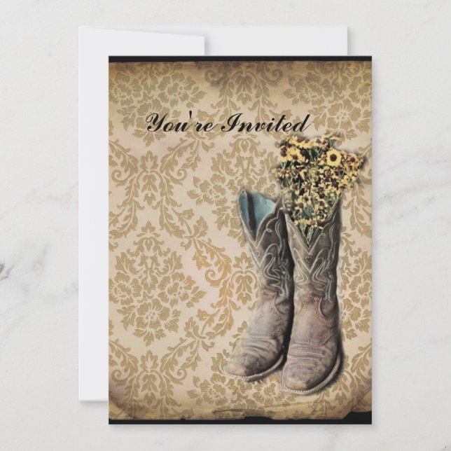Convites Botas de vaqueiro do oeste de Damask (Frente)