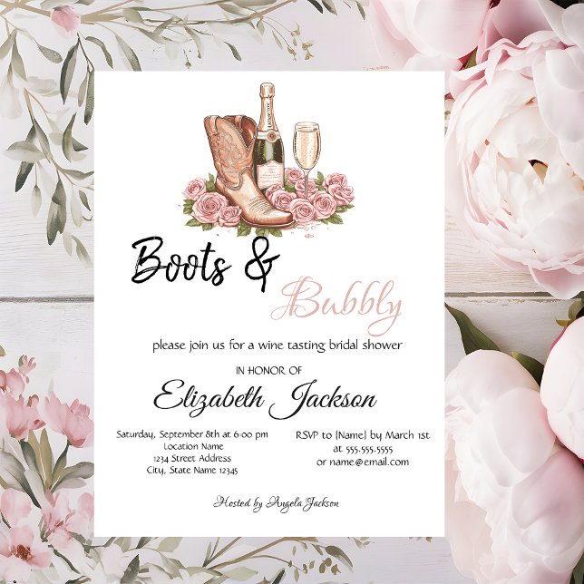 Convites Botas de Vinho Floral Boots & Bubbly Chá de Noiva  (Criador carregado)