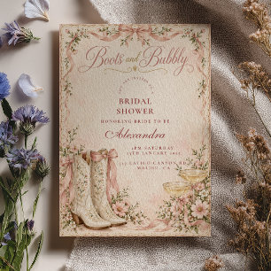 Convites Botas e Brinde de Chá de Noiva Cor-de-Rosa