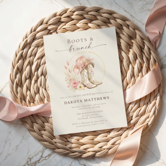 Convites Botas e Brunch Western Floral Chá de Noiva  (Boots and Brunch Western Floral Bridal Shower Invitation)