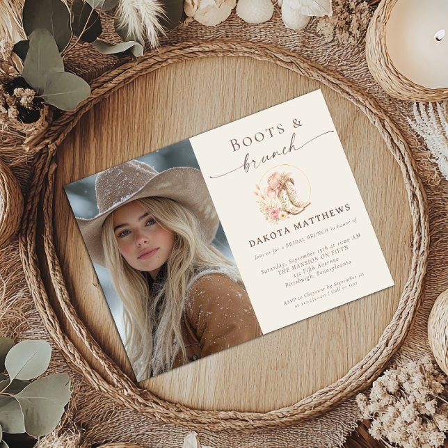 Convites Botas e Brunch Western Floral Chá de Noiva  (Boots and Brunch Floral Western Photo Inviation)
