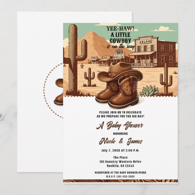 Convites Botas e chapéu country western Lil Cowboy Baby Sho (Frente/Verso)