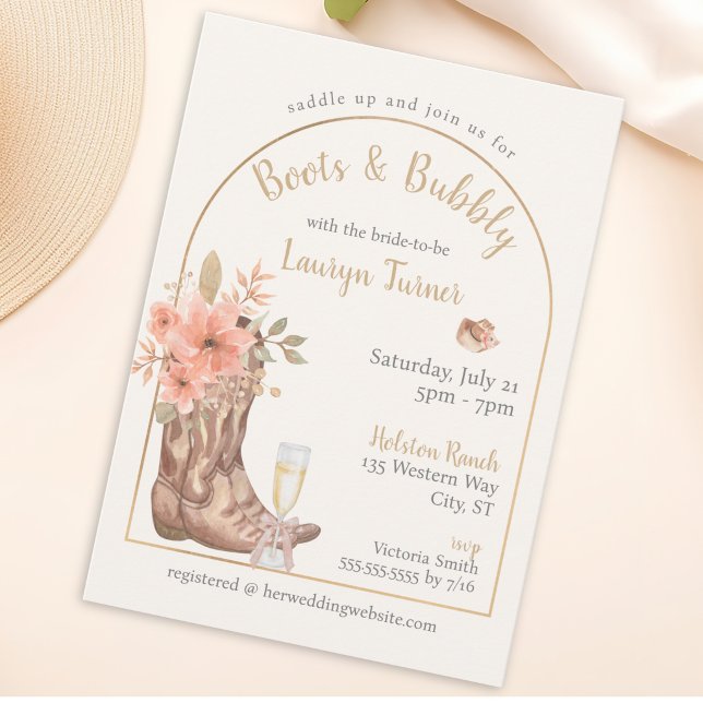 Convites Botas E Espumante Festa de Noiva Rústica de Garota (Boots And Bubbly Cowgirl Rustic Bridal Shower Invitation)