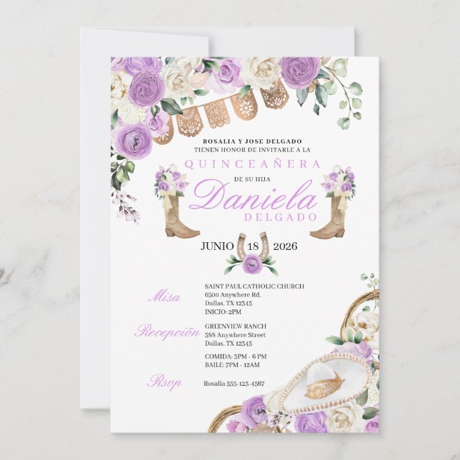 Convites Botas e Ropes Mariachi Quinceañera (Frente)