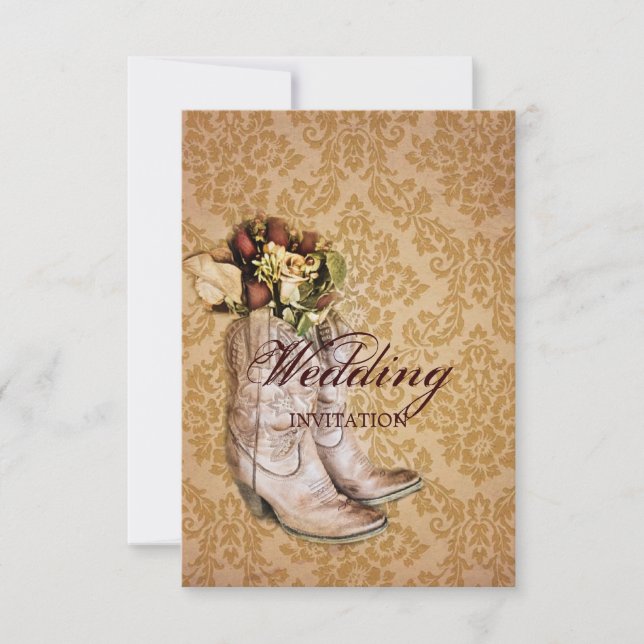 Convites botas florais de vaqueiro casamento no oeste (Frente)