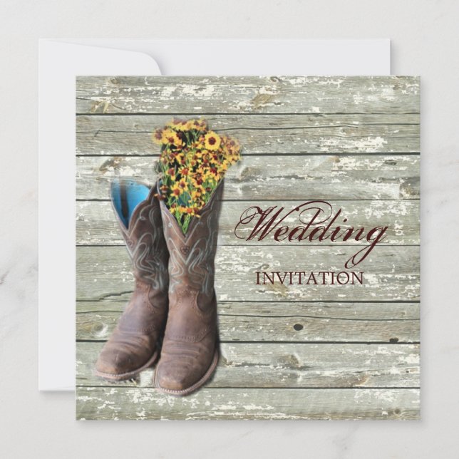 Convites botas florais de vaqueiro casamento no oeste (Frente)