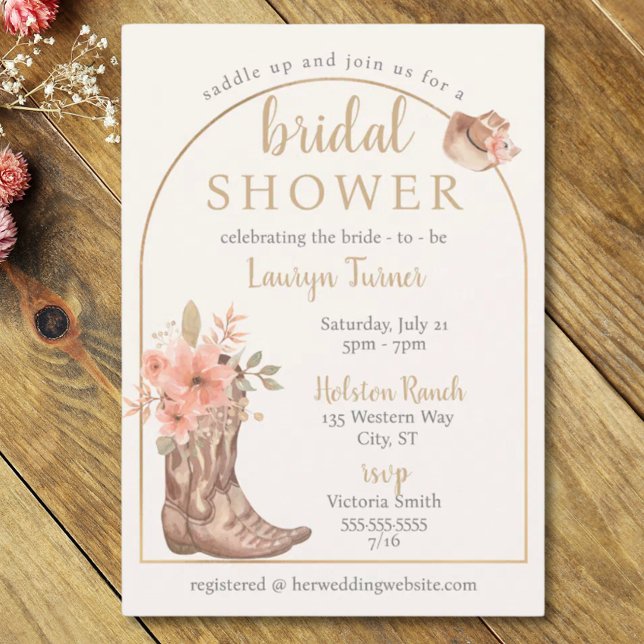 Convites Botas Florais Elegantes Chuveiro de Noiva Country (Elegant Floral Boots Cowgirl Bridal Shower Invitation)