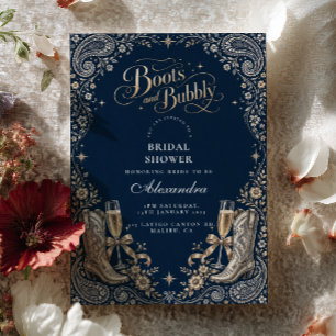 Convites Botas Navy Paisley e Churrasco de Noiva Borbulhant