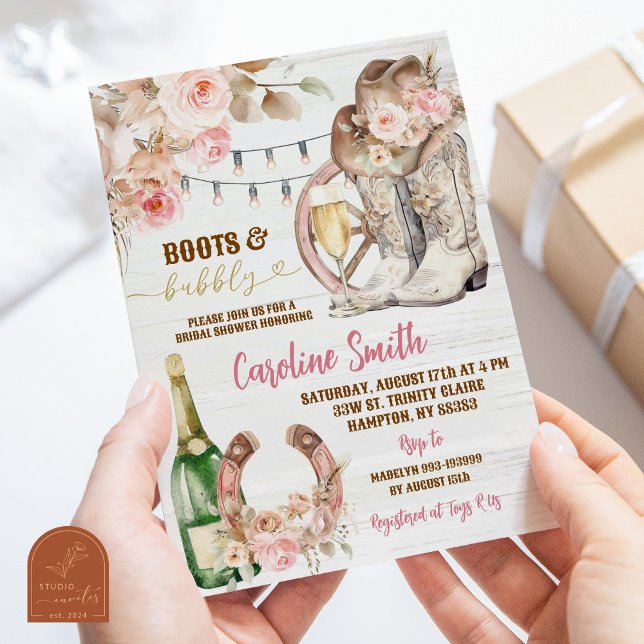 Convites Botas ocidentais florais Boho e Chuveiro de Noiva  (Criador carregado)