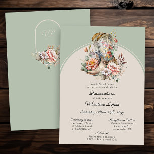 Convites Botas ocidentais florais Rústico Boho Quinceanera