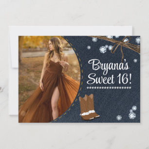 Convites Botas Ocidentais Jeans & Diamantes Foto de Anivers