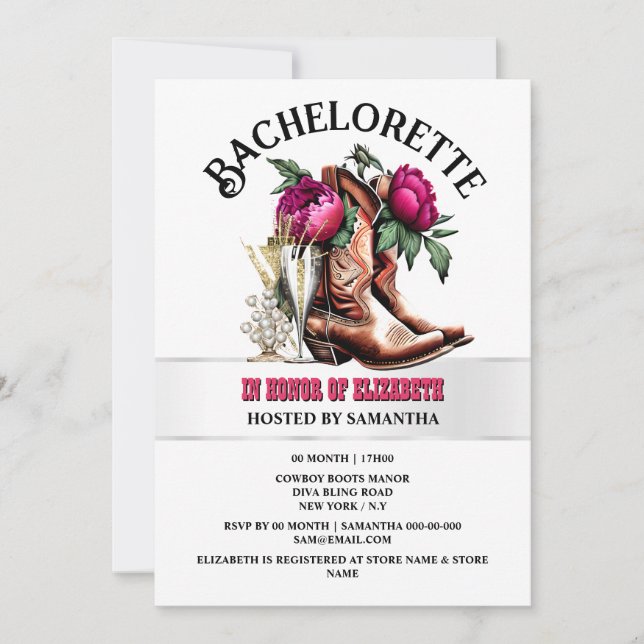 Convites Botas ocidentais magenta marrom-bolinhas (Frente)