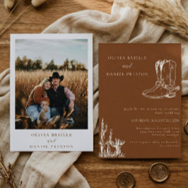 Convites Botas Ocidentais Minimalistas País Foto Casamento
