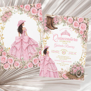 Convites Botas Ocidentais Rosas Cor-de-Rosa Quinceañera Dou