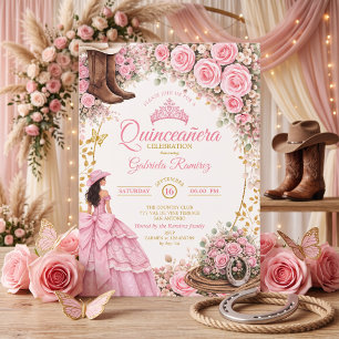 Convites Botas Ocidentais Rosas Cor-de-Rosa Quinceañera Dou