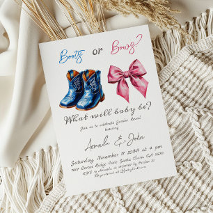 Convites Botas ou Laços de Bebê Elegantes Rosa Azul Revelaç