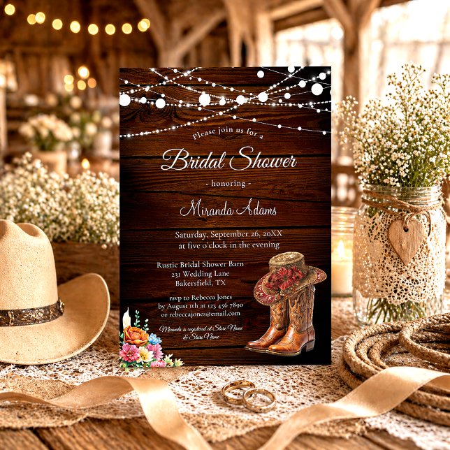 Convites Botas Rusticas de Cowgirl em Madeira para Chá de N (Criador carregado)