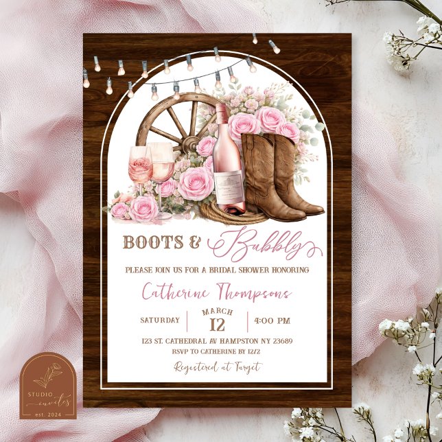 Convites Botas Rústicas de Madeira e Chuveiro de Noiva Bubb (Criador carregado)