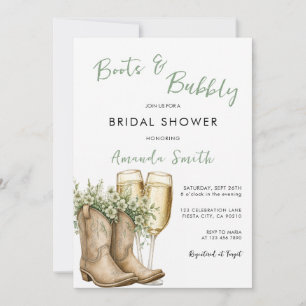 Convites Botas Sage & Champanhe para Chá de Noiva Bubbly 
