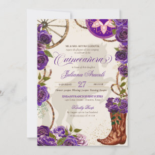 Convites Botas Western Charro Rosa Roxo Quinceanera