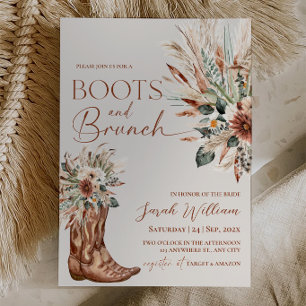Convites Botas Western Rústicas Brunch Chá de Noiva