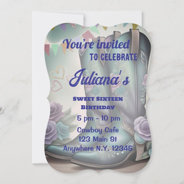 Convites Botas Whimsic Ocidentais com Charme Floral (Frente)