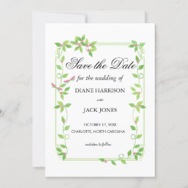 Convites Botões Cor-de-Rosa em Hera Verde Salva a Data do C