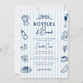 Convites Bottles and Brunch Doodle Baby Shower Blue Striped