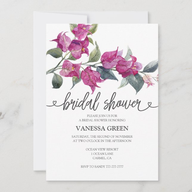 Convites Bougainvillea Bridal Shower Invitation 2 QR Codes (Frente)