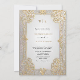 Convites Bougainvillea Green Dourado WedArt Nouveau Mucha