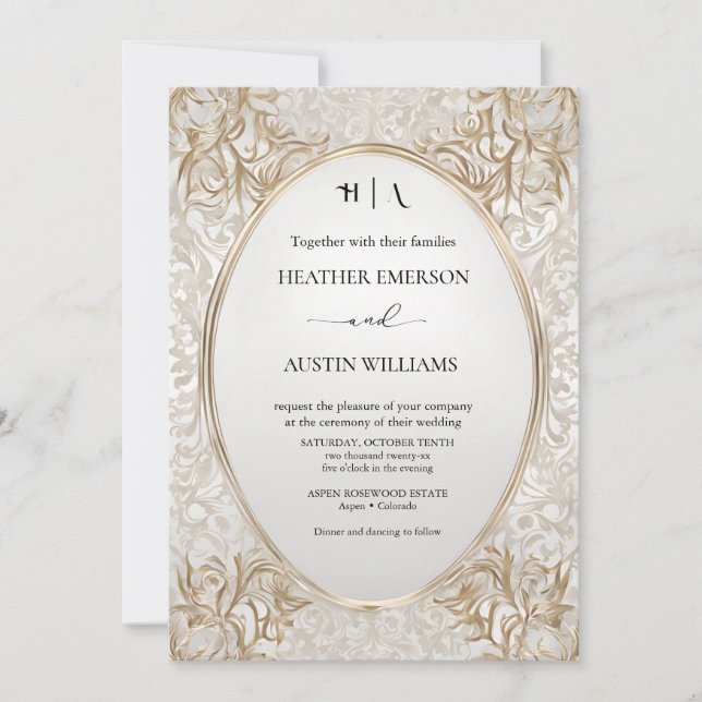 Convites Bougainvillea Green Dourado WedArt Nouveau Mucha (Frente)