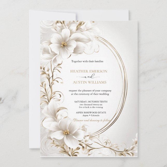 Convites Bougainvillea Green Dourado WedArt Nouveau Mucha (Frente)