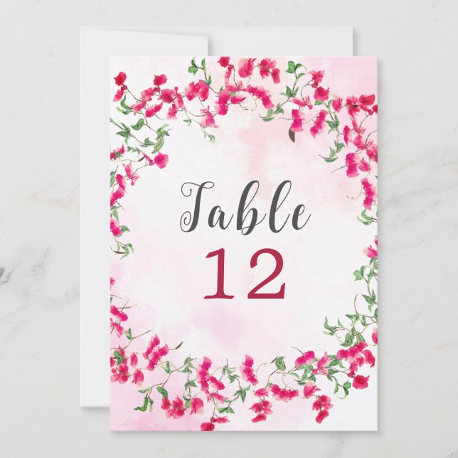 Convites Bougainvillea Tropical Forest Wedding Table Number (Frente)