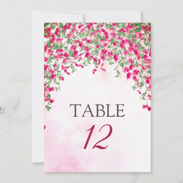 Convites Bougainvillea Tropical Forest Wedding Table Number (Frente)