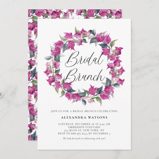 Convites Bougainvillea Wreath Bridal Brunch (Frente/Verso)