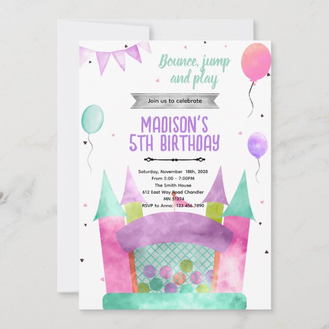 Convites Bounce house girl theme invitation (Frente)