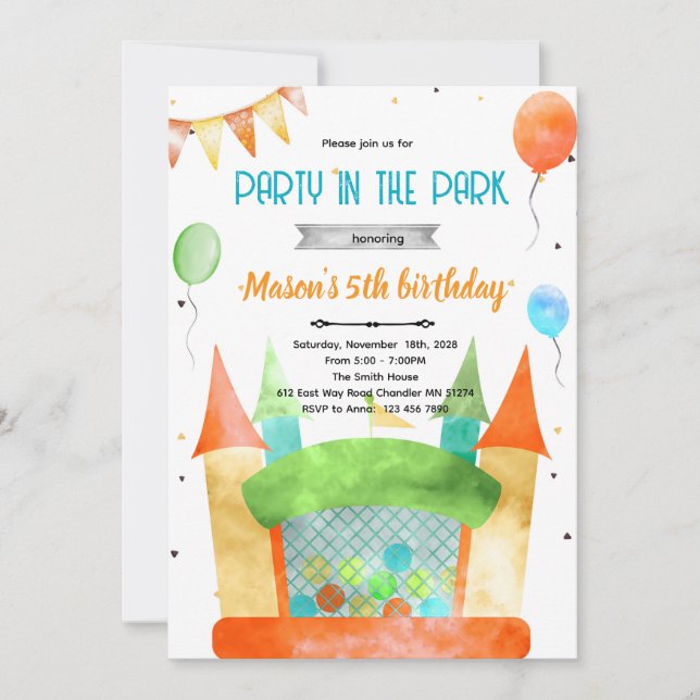 Convites Bounce house theme party invitation (Frente)